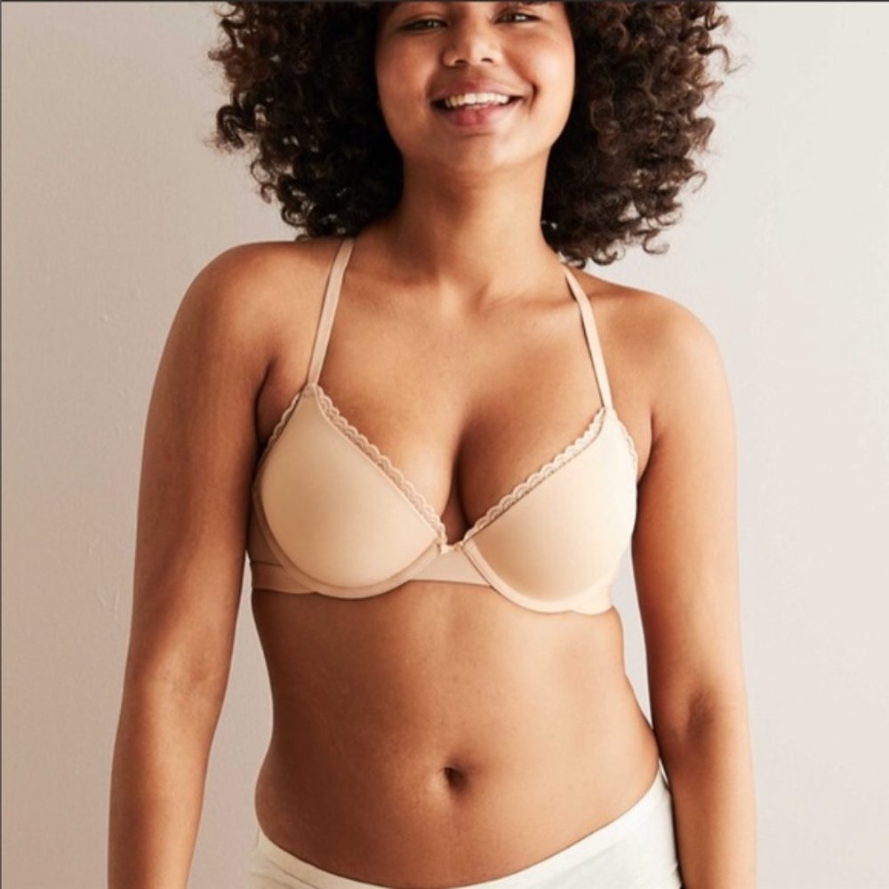 Aerie Real Happy Plunge Push Up Nude Bra - NWT